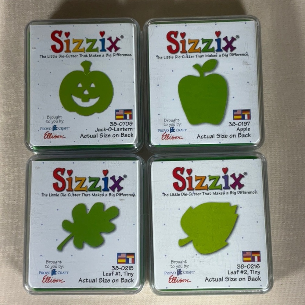 Sizzix Bundle of 4 Green dies - Jack O Lantern, Apple, Leaf #1 & Leaf #2 Tiny